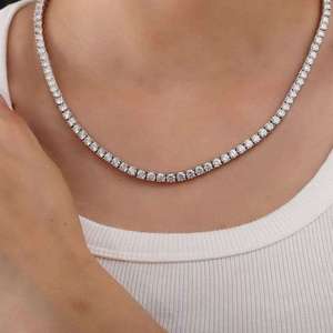 Luxury Iced Out Round Tennis Chain White Gold Finish Hip Hop <b>Statement</b> <b>Necklace</b> for Men Women Premium Fashion Jewelry - Product Image 2