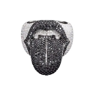 Anillo de Lengua Unisex de Plata Negra con Moissanita, Joyería de Lujo Estilo Hip Hop, Chapado en Rodio y Plata de Ley - Product Image 1