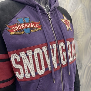 Sweat-shirt à capuche pour homme Snowgrace, violet, avec impression pailletée et logo en strass, streetwear, coupe classique, vêtements d'hiver - Product Image 6