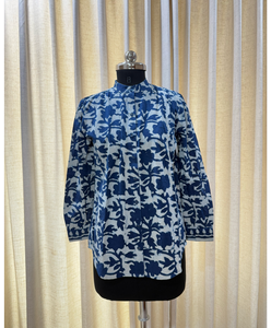 เสื้อคุर्ติสั้นลำลองสีฟ้าทะเลสวยงาม พร้อมงานปักลายดอกไม้ ทรงปกติ ความยาวปกติ แขนครึ่งท่อน ผ้าทอ - Product Image 2