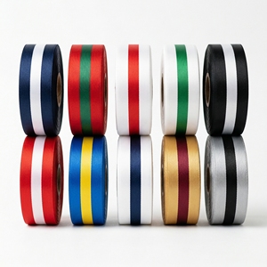 ริบบิ้นซาตินโพลีเอสเตอร์ 100% สีน้ำเงิน-เหลืองลายเส้นตรงกลาง ขนาด 25 มม. สำหรับตกแต่งงานแต่งงาน เครื่องประดับผม และงานฝีมือ ขายส่ง - Product Image 6