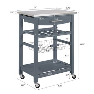 Carrello da Cucina Mobile con Isola, Cassetto e Cesto Portaoggetti Estraibile in Rete - Product Image 2