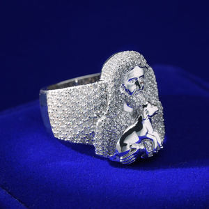 Bague Religieuse en Platine avec Incrustation de Diamants, Motif Saint et Agneau, Or Massif 14K, Unisexe, pour Mariage, Anniversaire, Cadeau et Occasions Spéciales - Product Image 3