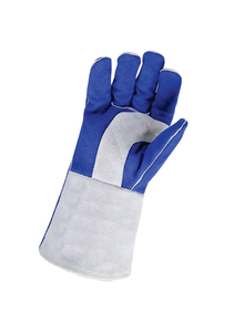 Holy Signs International HSI-0018 Leather Welding <b>Gloves</b> Cotton Lined Straight Thumb Molten Metal Splash Resistant TIG Use Blue - Product Image 5