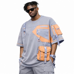 Camiseta Larga Táctica Oversize de Última Moda con Bolsillo Cargo, 100% Algodón, Estilo Urbano, Fabricante OEM - Product Image 1