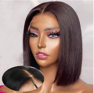 <b>Full</b> <b>Lace</b> Black <b>Wig</b> Brazilian Virgin Hair Natural Black Bob Style 130 Density Transparent <b>Lace</b> Average Size Unprocessed Hair - Product Image 6