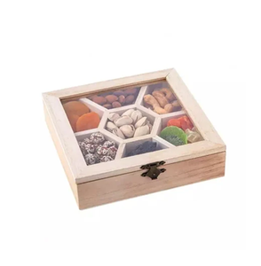 Boîte de rangement élégante en bois pour fruits secs avec compartiments séparés et couvercle transparent pour la cuisine - Product Image 1