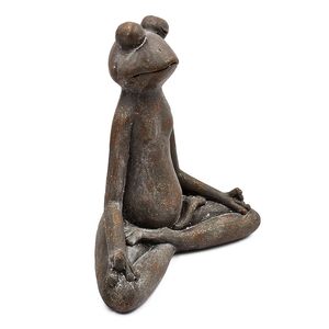 Statua di Rana Yogini in Magnesio Marrone 12x6.5x13.5 cm in Posizione Lotus con Dettagli Dorati, Figurina Decorativa - Product Image 4