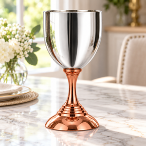 Gobelet à vin en acier inoxydable avec base en or rose, verres à pied en métal incassables, vaisselle de luxe moderne - Product Image 3