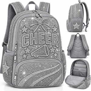 Sac à dos de cheerleading en strass pour filles, sac à dos scintillant en cristal avec nœud, étoile et mégaphone, multi-poches pour l'école - Product Image 1