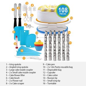 11-Inch Rotating Cake Turntable with 108pcs Cake Decorating Supplies <b>Kit</b> Revolving Cake Table Stand Base <b>Baking</b> Tools - Product Image 5