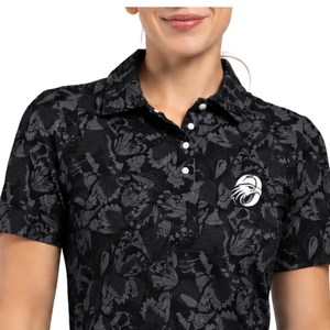<b>Black</b> <b>Women</b> Short Sleeve Printed Golf <b>Polo</b> <b>Shirt</b> Floral Pattern Performance Sports Top Custom Wholesale Breathable Golf Apparel - Product Image 3