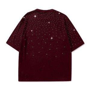 Chemises personnalisées de haute qualité en strass bordeaux pour hommes, coupe ample, tee-shirt oversize streetwear, 100% coton, logo personnalisé, OEM, vente en gros - Product Image 3