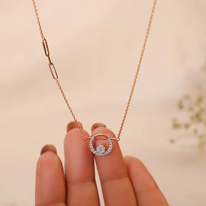 <b>Floating</b> Orbit Diamond Necklace with Circular Rose Gold <b>Frame</b> and Suspended Sparkle Center Design - Product Image 2