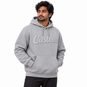 Sweat à capuche unisexe gris personnalisé avec appliqué tonal et poche kangourou, OEM, marque privée, streetwear - Product Image 2