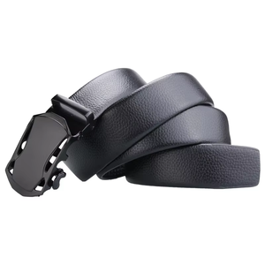 Ceintures en cuir grainé noir pour hommes, durables, à boucle automatique à cliquet simple, pour affaires et décontractées, vente en gros - Product Image 1