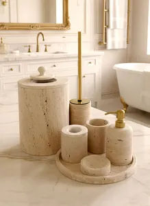 Stone Era Most Selling Beige Marble Luxury Eco-Friendly Waterproof Durable <b>Bathroom</b> <b>Accessories</b> <b>Set</b> Stainless Steel Pump Use - Product Image 2