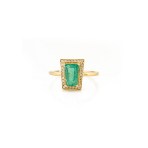 Factory Wholesale Price Fine K18 Yellow Gold Emerald & <b>Diamond</b> Elegant Halo <b>Ring</b> May Birthstone Simple Stackable Bulk Jewelry - Product Image 1