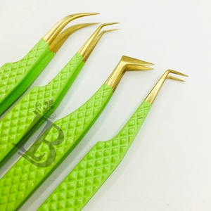Pince à épiler pour extensions de cils Lumia Beauty LB0207 en acier inoxydable, anti-magnétique, précision, vert clair, pointe dorée, logo personnalisé - Product Image 5