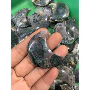 Indonesian Natural Green Moss Agate Moon Cabochon 4x2 cm Polished Loose Gemstone for Jewelry Making and <b>Craft</b> Use - Product Image 5