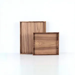 Bandeja Rectangular de Madera Natural con Borde Elevado para Servir, Tabla de Presentación de Alimentos, Organizador Rústico para Mesa de Comedor o Mesa de Centro - Product Image 1