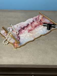 Luxury European <b>Epoxy</b> <b>Resin</b> Serving Tray with Handle High Quality Handmade Hand-painted Love Design - Product Image 5
