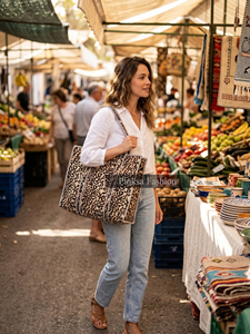 Handmade Leopard Print Quilted Cotton Tote <b>Bag</b> Large Capacity Jaipur Hand Block Printed Women Shoulder <b>Bag</b> for Travel <b>Work</b> - Product Image 4