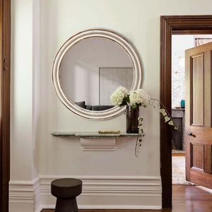 Specchio da parete decorativo in legno a cerchio rustico da 23.62 pollici per camera da letto bagno ingresso perline per ufficio domestico per decorazioni murali - Product Image 5