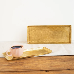 Bandeja de Servir Rectangular Portátil de Latón Dorado GLOSSY TOUCH ART, Diseño Contemporáneo para Decoración de Mesa de Comedor - Product Image 1