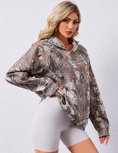 Camouflage Women Solid Basic Fleece Letter Loose Hoodie Sweatshirt <b>Long</b> <b>Sleeve</b> Kangaroo Pocket Drop Shoulder Pullovers <b>Top</b> - Product Image 3