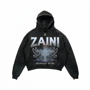เสื้อฮู้ดดี้โอเวอร์ไซส์ผู้ชาย ผ้าฝ้ายพรีเมียมเนื้อนุ่ม พิมพ์ลายพัฟฟ์ด้านหน้า ป้องกันขนร่วง ป้องกันรอยยับ เป็นมิตรต่อสิ่งแวดล้อม - Product Image 4