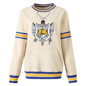 Sudadera con Escudo de Chenilla Sigma Gamma Rho para Mujer, Azul Neutro con Rayas Amarillas, Bolsillo, Cuello Redondo, Sudadera Sorority - Product Image 2