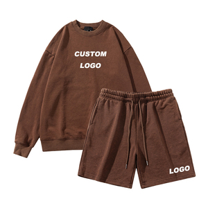 Sudadera con Capucha y Pantalones Cortos Unisex de Algodón 100% Lavado al Ácido, Estilo Vintage, Casual de Verano, con Logotipo Personalizado - Product Image 1