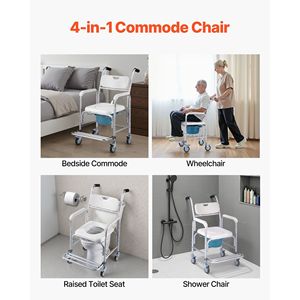 Sedia Comoda da Comodino 4-in-1 con Ruote, Capacità 159 kg, WC Portatile da Ospedale con Schienale Rialzato e Poggiapiedi - Product Image 2