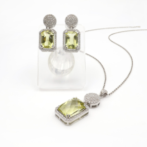 ชุดจี้และต่างหูเงินแท้ 925 ประดับเลมอนควอตซ์ พรีเมียม ชุบโรเดียม - Product Image 4