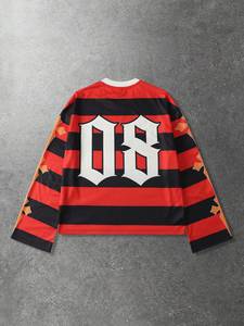 Camiseta de Fútbol Americano Personalizada Roja y Negra con Rayas, Estilo Urbano, Manga Larga, para Entrenamiento, Venta al Por Mayor - Product Image 3