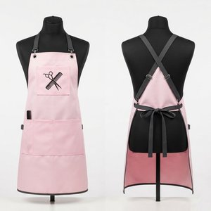 Delantal de Barbero para Hombre, Premium, 240 GSM, Poliéster y Algodón, Color Rosa y Negro, Tirantes Cruzados Ajustables, Bolsillo, Logotipo Personalizado con Serigrafía - Product Image 1