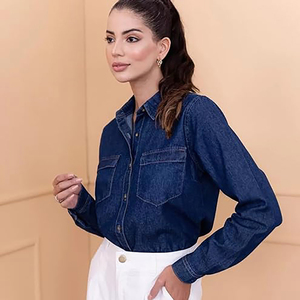 Camisas de mezclilla casuales para mujer, camisas de algodón holgadas para niñas, camisas de mezclilla personalizadas para el trabajo, en oferta - Product Image 4