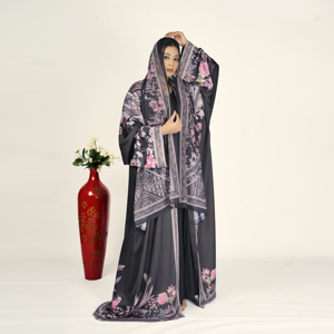Abaya Premium Ligera con Estampado Floral y Pañuelo a Juego, Kaftán Árabe de Lujo para Mujer, Ropa Islámica Modesta - Product Image 1