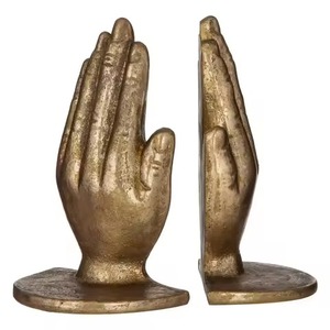 New Arrival Antique Brass Finish Hand <b>Bookends</b> 2Pcs Gold Plated Sculptural Metal Decorative Book Ends For Office - Product Image 1