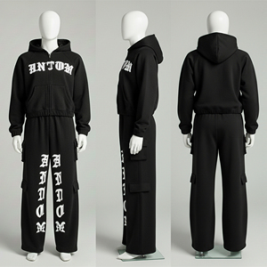 Ensemble de survêtement décontracté à capuche en coton épais de haute qualité pour hommes et femmes, idéal pour l'hiver et le sport - Product Image 1