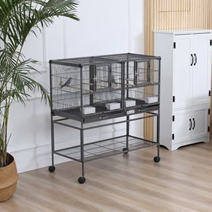 Gabbia per Uccelli in Metallo con Ruote, Grande 40.25"H, Ripiano Portaoggetti, Posatoio in Legno, Contenitore Cibo, Nero/Grigio per Razze Piccole - Product Image 2