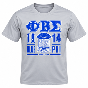 Phi Beta Sigma 1914 Men's Black <b>Round</b> <b>Neck</b> Short Sleeve <b>T</b> <b>Shirt</b> with Blue <b>White</b> Greek Letter Shield Logo Graphic Casual - Product Image 4