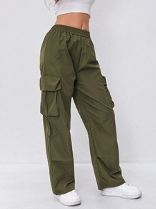 Women's Elastic Waist Cargo Pants with <b>Double</b> Sided Large Pockets Outdoor Sports Long Trousers with <b>cheap</b> quality OEM - Product Image 5