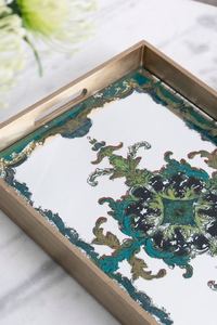 Wholesale Luxury Rectangular Wood Enamel Finished Dining Tray Bulk Hotel Serving Platter Elegant Patterned Tableware - Product Image 3