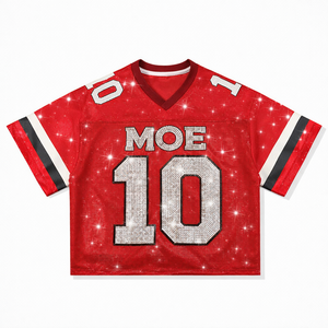 เสื้อเจอร์ซีย์อเมริกันฟุตบอลแบบครอป คอวี ผ้าตาข่าย แต่งคริสตัลวิบวับ ประดับด้วยกลิตเตอร์ ทรงโอเวอร์ไซส์ สไตล์สตรีทแฟชั่น - Product Image 3