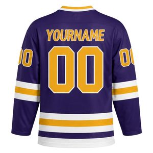 Men Purple Sublimated <b>Ice</b> Hockey V Neck Striped Jersey Polyester Sports Shirt Team Wear Match Training Athletic Apparel - Product Image 2