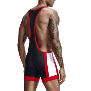 Combinaison de lutte pour homme, bleu et blanc, une pièce, ajustée, en spandex et nylon extensible, vêtements d'arts martiaux, taille adulte - Product Image 3