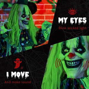 Decorazione da Esterno per Halloween a Grandezza Naturale da 1,85 m, Clown da Circo con Suoni e Movimento Attivati, Occhi Luminosi per Feste - Product Image 5