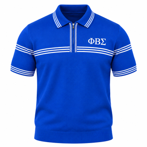 Polo de punto azul real para hombre Phi Beta Sigma, manga corta, cuello a rayas con cremallera de un cuarto, letras griegas, fraternidad, casual, universitario - Product Image 3